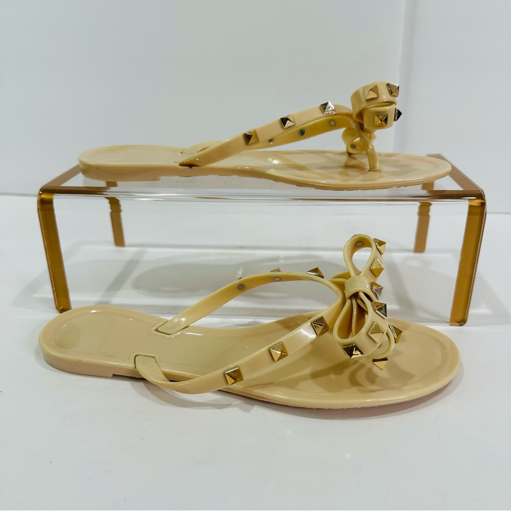 Italian Cream Jelly Sandals Gold Stud Embellished Size 9 - Picture 9 of 12